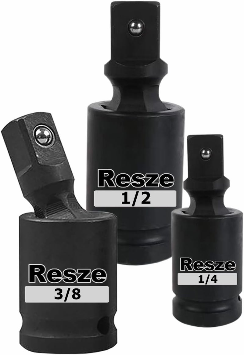 Resze 3 Pcs Universal Joint Swivel Socket Adapter Set,1/4",3/8"& 1/2"Drivers, Impact Universal Joint，U-Joint Drive Impact Grad Wobble Socket Wrench Set，Full Impact Grade - Image 1